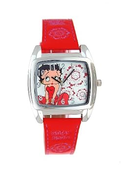 Betty Boop Flowers Red Leather Band Watch BB-W345B