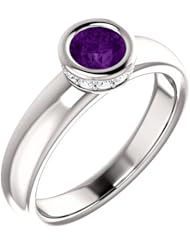 10K White Gold 5.00mm Round Cut Chatham Created Alexandrite and Diamond Ring -- LIFETIME WARRANTY