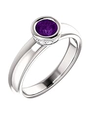 14K White Gold 5.00mm Round Cut Amethyst and Diamond Ring -- LIFETIME WARRANTY