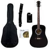 Fender FA-100 Limited Edition Dreadnought Acoustic Guitar Pack with Gig Bag, Tuner, Strings, Strap, and Picks - Black