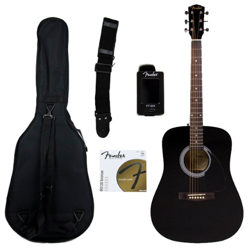 41JJTlbqhCL Fender FA 100 Limited Edition Dreadnought Acoustic Guitar Pack with Gig Bag, Tuner, Strings, Strap, and Picks   Black