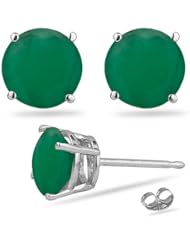 1.40 Cts of 6 mm A Round Natural Emerald Stud Earrings in 14K White Gold