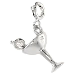 Buy Sterling Silver Jeweled Martini Glass Charm, w  Cubic Zirconia stones, 11 16 (17mm) by Sabrina Silver