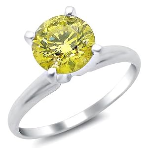1.03ct Canary Yellow Round Solitaire Diamond Engagement Ring 14k White Gold