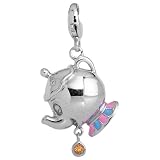Disney Princess Silver Citrine And Diamond Set Teapot Charm 0.030/0.003ct