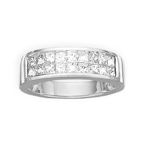 14K White Gold 1 ct. Two Row Princess Cut Diamond Wedding Band