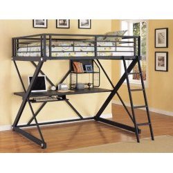 Full Size Loft Bunk Bed in Textured Black Finish - Z-Bedroom Collection by Powell
