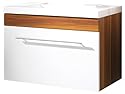 Germania 7711-94 Waschtisch "Impuls", inklusiv Becken 4854, 1 großer Schub, Türdämpfung, wandhängend, Walnuss-Nb. / weiß