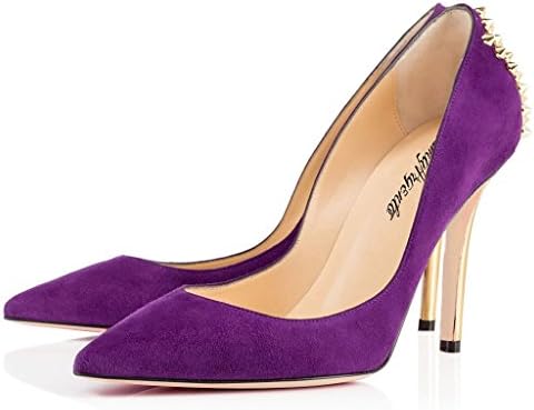 AsmaArgento Ladies Handmade Fashion High Heel Pointed Toe Pumps Rivets Deco For Wedding Party Dress Shoes Purple 7 M US