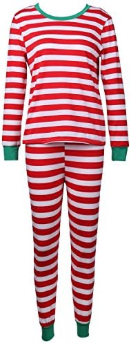 Womens Mens Cute Pyjamas Homewear Christmas Long Sleeve Striped Pants Cotton Set Red Size XL