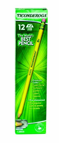 Dixon Ticonderoga Wood-Cased Black-Core #2 Pencils, Soft, Pre-Sharpened, 12 Count, Yellow (13806)