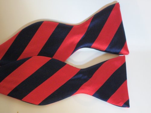 Marlon Garci 100% Silk Red and Navy Blue College Stripe Self-tie Bow Tie