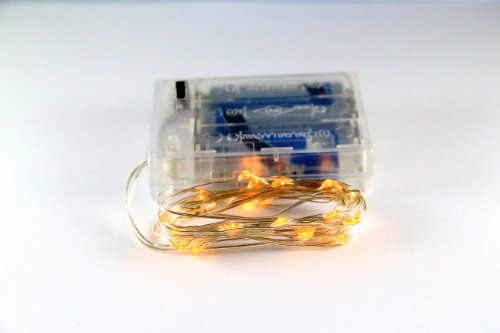 Micro LED 20 Yellow Color Lights Battery Operated on 7ft Long Silver Color Ultra Thin String Wire
