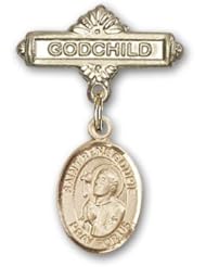 Gold Filled Baby Badge with St. Rene Goupil Charm and Godchild Badge Pin