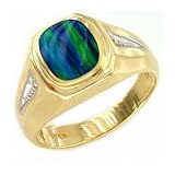 14K Gold Diamond & Blue Opal Ring Mens Jewelry Sz 10