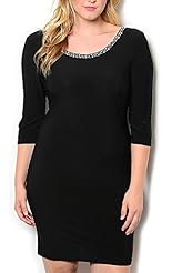 Plus Size Jeweled Scoop Neck Polyester/Spandex  Dress
