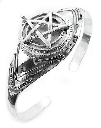 Sterling Silver Pentagram Star Poison Cuff Bracelet