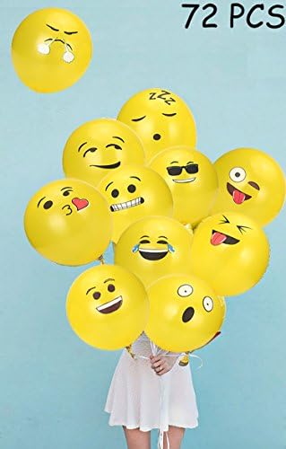 72-Pack Emoji Smiley Face Emoticon Latex Yellow Balloons Birthday Party Favors Supplies
