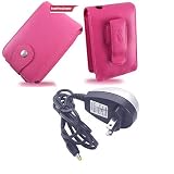 Pink Leather Case for Creative Zen Vision:m + Travel Charger for Creative Zen Vision:m