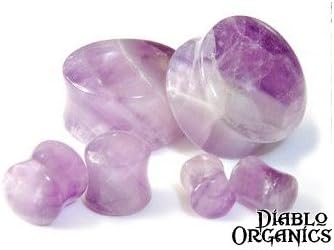 Pair Organic Amethyst Stone Double Flared Plugs 00 Gauge (9.5mm)