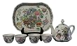 Chinese miniature tea set - 4 teacups, teapot, and tray - Ming vase design, hand painted porcelain