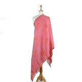 Olive N Figs Pashmina Wool Pink Floral Print Jamawar Shawl/Wrap