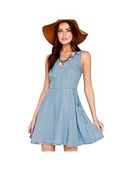 Sexy V-neck Vintage Denim/Polyester Mini Dress 