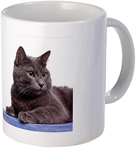 CafePress Portrait Of Russian Blue Cat On Blue Wo Mug - S White