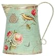 Finch Decoupage Tin Small Pitcher Set of 2 - 6"x5"x7"H