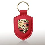 Porsche Crest Red Leather Key Chain