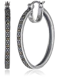 Sterling Silver Oxidized Marcasite Hoop Earrings