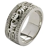 Ladies Diamond Set Celtic and Claddagh Wedding Band - White Gold