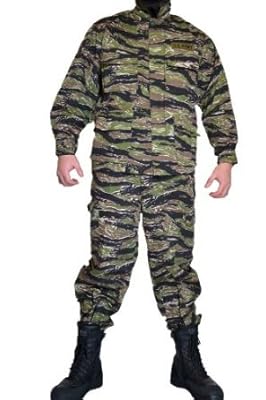 Mil タイガーストライプII 迷彩服 リザードパターン とかげパターン ワッペン付き 上下セット (L)