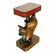 EXP Handmade Asian Furniture - 20" Carved End Table - Stretching Cat Design & Painted Accents