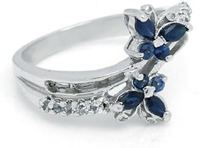 Lily Lee Genuine Sapphire 925 Silver 18K White Gold Plating Butterfly Ring-6.5