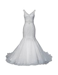 V-neck Floor Length Sleeveless Mermaid Organza Beaded Lace-Up Applique  Dress with a Court Train 