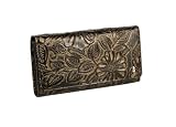 Portefeuille en cuir femme, fleur noir , Anthoni Crown