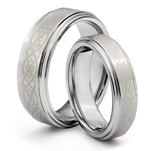 His & Her's 8MM/6MM Tungsten Carbide Wedding Band Ring Set w/Laser Etched Celtic Design (Available Sizes H - Z+2) EMAIL US WITH YOUR SIZES by TWG