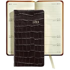 2013 Croco-Embossed BLACK 6'' Pocket Datebook Diary in Fine Calfskin Leather by Graphic Image - 3.120x6