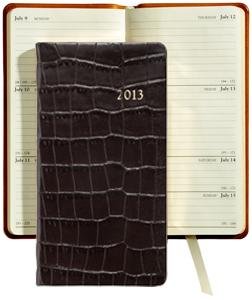 2013 Croco-Embossed BLACK 6” Pocket Datebook Diary in Fine Calfskin Leather by Graphic Image – 3.120×6