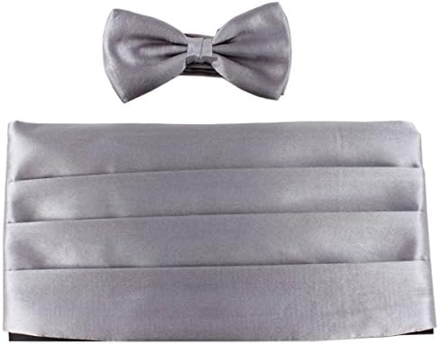 Silver Bow Tie and Cummerbund Set by Knightsbridge Neckwear
