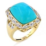 14K YG Cushion Cut Sleeping Beauty Turquoise & Diamond Ring