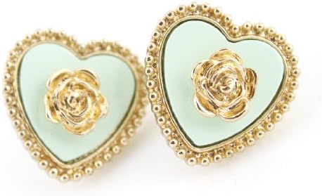 Victorian Gold Tone Heart Shape Flower Post Stud Earrings