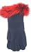 One Size Navy Angora Wool Gloves Reinforced By Nylon Fiber Trimmed with Black Red Marabou for Women and Teens Image