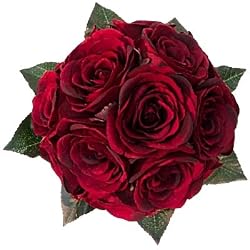Realistic Red Rose Silk Floral Bridal Bouquet/Centerpiece (10")