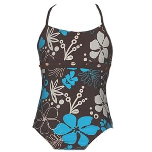 Angel Beach Girls Tropical Floral Brown Swimwear Bathing Suit 7-16