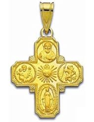 14K Gold Fourway Medal Cruciform Pendant Charm Large Heavy