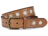 41JKYC7SJQL. SL160  Snap on Flower Embossing Vintage Leather Belt Size: S/M   32 Color: Beige