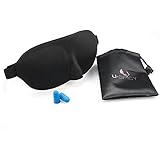 [Most Comfortable Eye Mask] USpicy Sleep Mask, Sleeping Mask with Ear Buds and Travel Pouch - Contoured Shape, Perfect Fit, Lightweight, Silky Softness, One Size Fits All