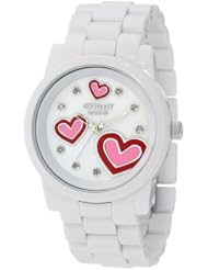 Sprout Womens ST/5038MPWT Diamond Dial Heart Theme White Corn-Resin Bracelet  Watch